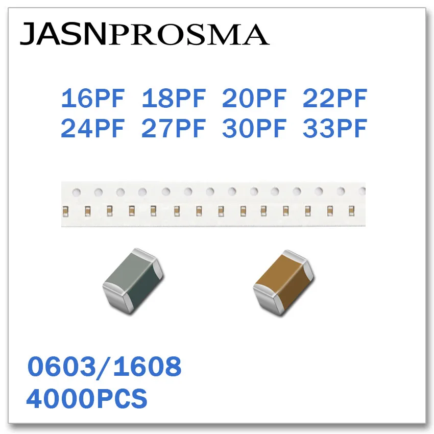 JASNPROSMA 4000PCS 0603 1608 COG/NPO RoHS 50V 5% 16PF 18PF 20PF 22PF 24PF 27PF 30PF 33PF SMD High quality Capacitor | Электроника