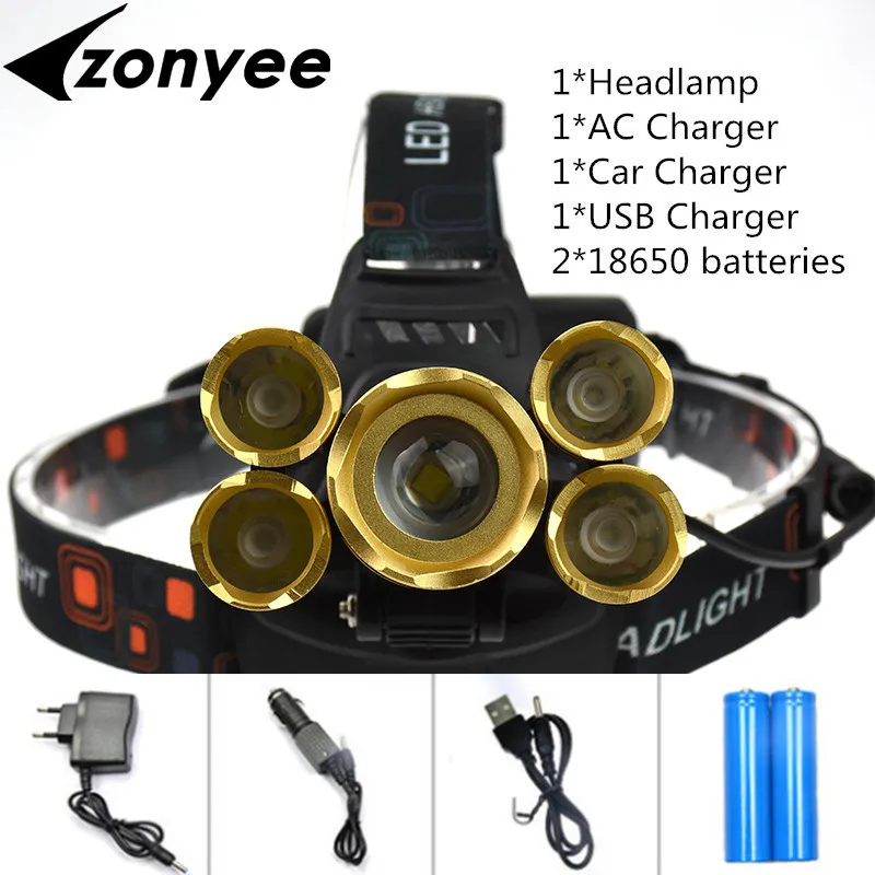 Zonyee 15000Lm XML T6+ 4XPE 5 LED Headlight Headlamp Headlight Zoom 4 mode 18650 Lampe Frontale Fishing Light +EU/US Car charger
Zonyee 15000Lm XML T6+ 4XPE 5 LED Headlight Headlamp Headlight Zoom 4 mode 18650 Lampe Frontale Fishing Light +EU/US Car charger