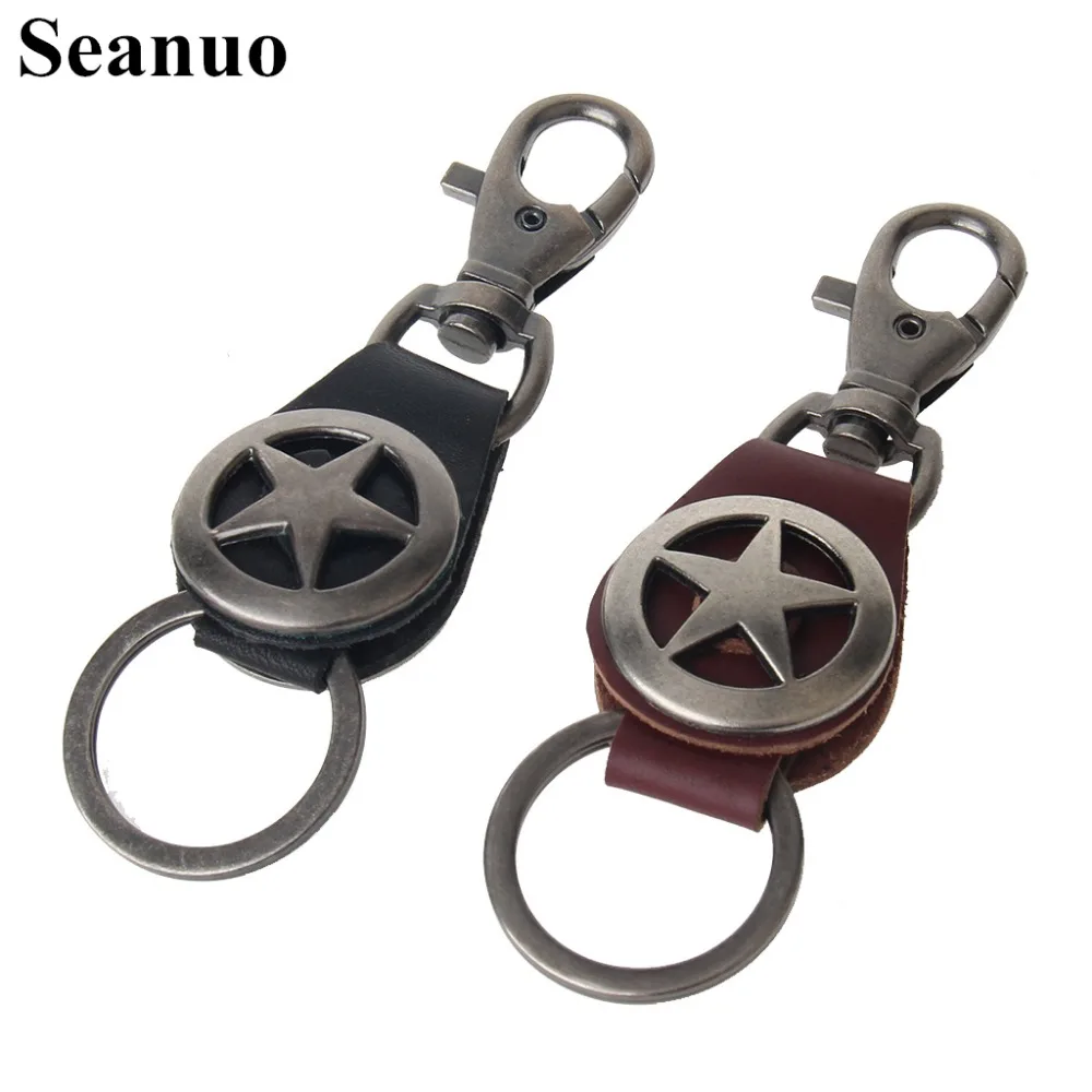 Seanuo Hot stainless steel pentagram shape leather keychain for man women fashion punk male metal door car key chain key holder
Seanuo Hot stainless steel pentagram shape leather keychain for man women fashion punk male metal door car key chain key holder