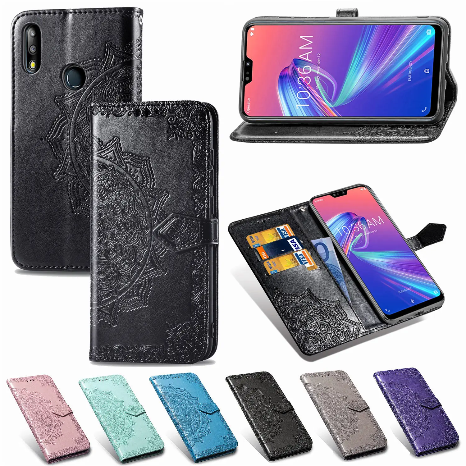 Роскошный кожаный чехол бумажник с объемным цветком для ASUS Zenfone Max Pro M2 ZB631KL чехлы