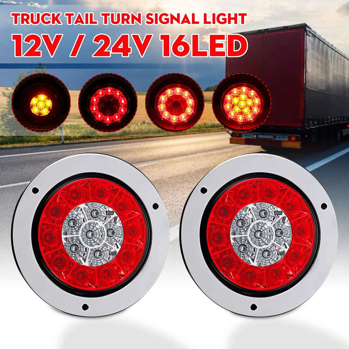 2/4pcs Round LED Tail Lights Amber Red 16LED 12V/24V Stop Brake Running Reverse Backup Light For Truck Trailer Caravan
2/4pcs Round LED Tail Lights Amber Red 16LED 12V/24V Stop Brake Running Reverse Backup Light For Truck Trailer Caravan