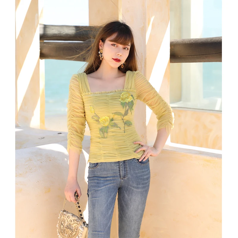 LYNETTE'S CHINOISERIE Spring Summer Women Exquisite Rose Embroidery Slim Fairy Pleated Mesh Chiffon Shirts/Blouses
LYNETTE'S CHINOISERIE Spring Summer Women Exquisite Rose Embroidery Slim Fairy Pleated Mesh Chiffon Shirts/Blouses