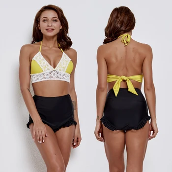 Women's Tankini Set Swimsuit Front-lace Trimmed Sling Halter Strap Cute Flounce High-waist Bikini Suit Sets Trajes De Banos
Women's Tankini Set Swimsuit Front-lace Trimmed Sling Halter Strap Cute Flounce High-waist Bikini Suit Sets Trajes De Banos