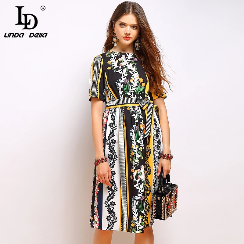 LD LINDA DELLA Summer Fashion Vintage Dress Women's Short Sleeve Bow Tie Draped Floral Printed Elegant Ladies Vacation Dresses
LD LINDA DELLA Summer Fashion Vintage Dress Women's Short Sleeve Bow Tie Draped Floral Printed Elegant Ladies Vacation Dresses