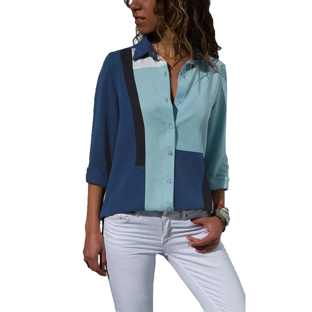Navy-Blue-Color-Block-Long-Sleeve-Button-Down-Shirt-LC251153-5-1