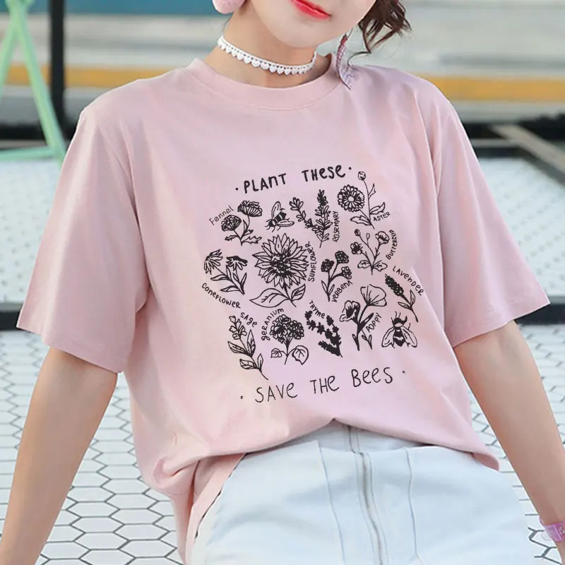 Casual Summer T-shirt Plant These Save The Bees Letters Flower Print Graphic Tee Shirt Harajuku Ladies Tshirt Women Clothing
Casual Summer T-shirt Plant These Save The Bees Letters Flower Print Graphic Tee Shirt Harajuku Ladies Tshirt Women Clothing