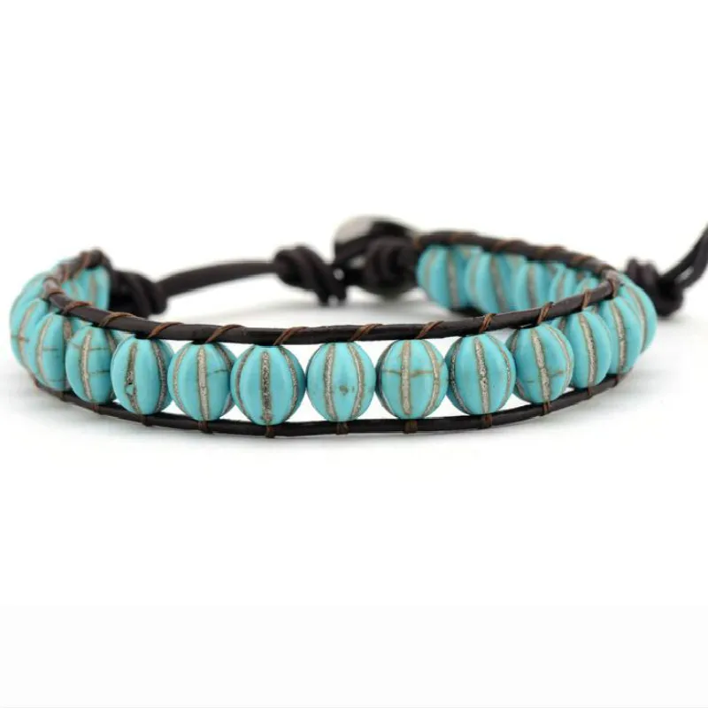 Leather Bracelets Green Turquoises 1 Layer Beaded Wrap Bracelet for Men Women Handmade Boho Jewelry
Leather Bracelets Green Turquoises 1 Layer Beaded Wrap Bracelet for Men Women Handmade Boho Jewelry