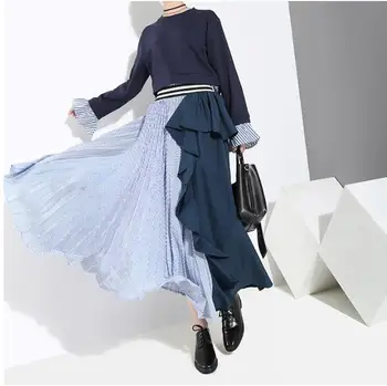 New Spring High Elastic Waist Black Skirt Women Fashion Striped Ruffles Stitch Loose Irregular Half-body Long Skirt 655
New Spring High Elastic Waist Black Skirt Women Fashion Striped Ruffles Stitch Loose Irregular Half-body Long Skirt 655