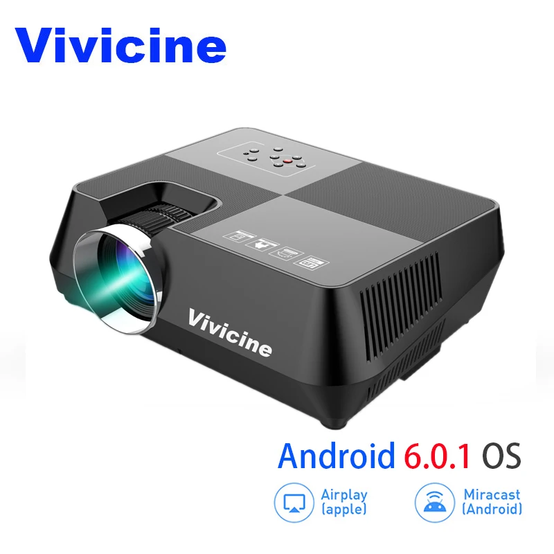 

VIVICINE HD LED Projector,Portable 720P HD Home Theater Proyector,Optional Android 6.0 Bluetooth WIFI Miracast Airplay Beamer