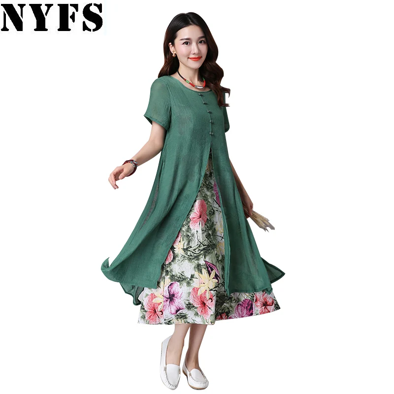 NYFS 2019 New Summer Dress Short Sleeve Cotton linen Ladies Lotus long dress Fake two pieces Women Dress Female Vestidos Robe
NYFS 2019 New Summer Dress Short Sleeve Cotton linen Ladies Lotus long dress Fake two pieces Women Dress Female Vestidos Robe