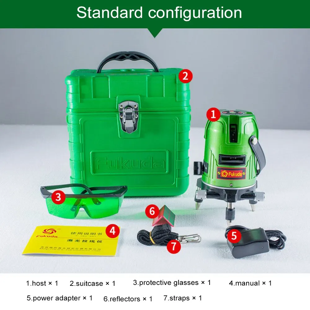 Fukuda 5 Lines Laser Level EK-469GJ Self-Leveling Horizontal Vertical Cross laser Measuring Instument Green Beam Laser Level
Fukuda 5 Lines Laser Level EK-469GJ Self-Leveling Horizontal Vertical Cross laser Measuring Instument Green Beam Laser Level
