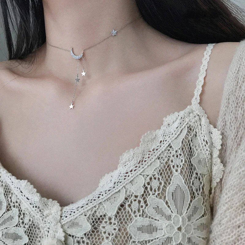 925 Sterling Silver Moon Pendant Star Tassel Necklaces for Women Fashion Charming Korean Style Clavicle Necklace Femme Jewelry
925 Sterling Silver Moon Pendant Star Tassel Necklaces for Women Fashion Charming Korean Style Clavicle Necklace Femme Jewelry