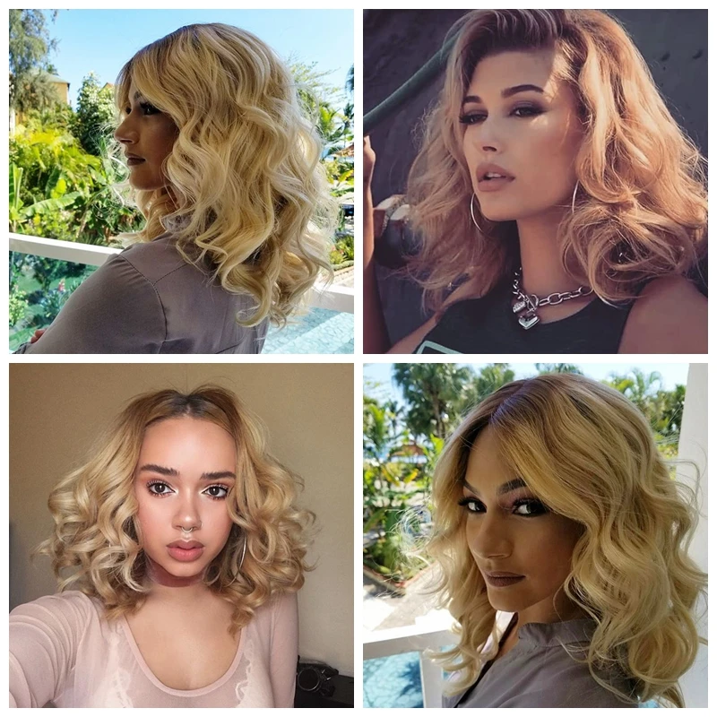 LISI HAIR Short Wavy Blonde Ombre Brown Synthetic Heat Resistant Fiber Wigs For Black Women For Wedding Cosplay Women's Daily (6)