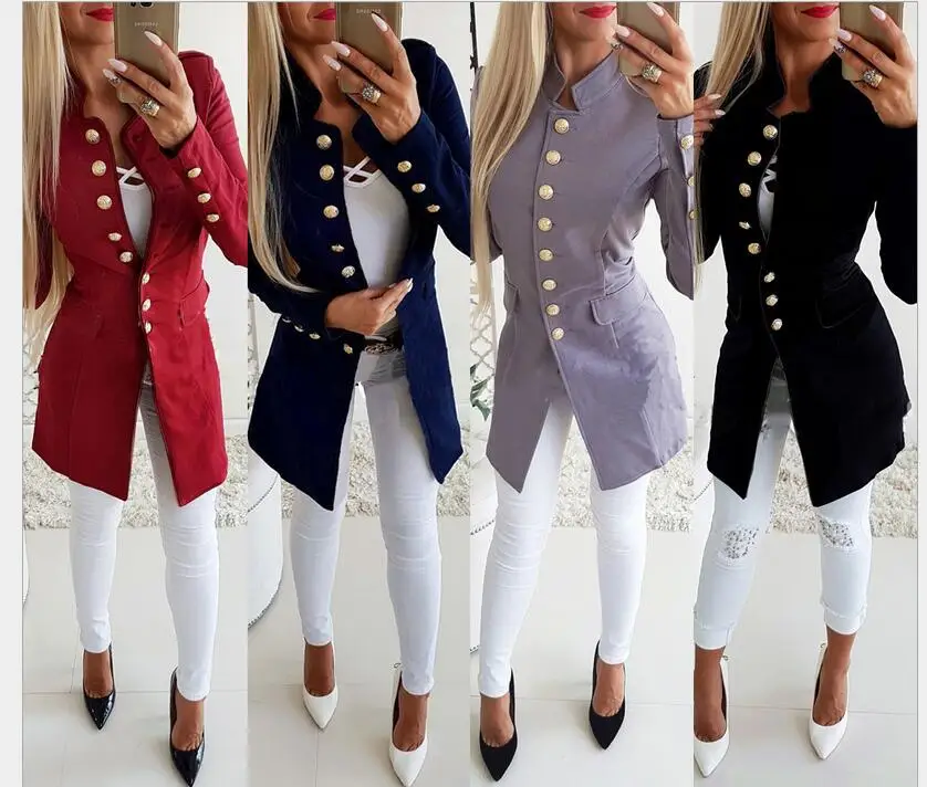 2018 Europe and America long-sleeved row buckle slim small suit jacket new style blazers
2018 Europe and America long-sleeved row buckle slim small suit jacket new style blazers