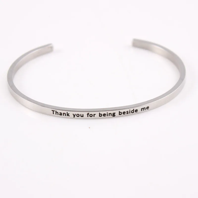 Thank You For Being Besides Me Stainless Steel Engraved Positive Inspirational Quote Cuff Mantra Bracelet Bangle Best Gifts
Thank You For Being Besides Me Stainless Steel Engraved Positive Inspirational Quote Cuff Mantra Bracelet Bangle Best Gifts