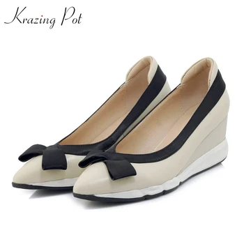Krazing Pot cow leather beige color flat platform loafers butterfly-knot pointed toe leisure preppy style vulcanized shoes L6f5
Krazing Pot cow leather beige color flat platform loafers butterfly-knot pointed toe leisure preppy style vulcanized shoes L6f5
