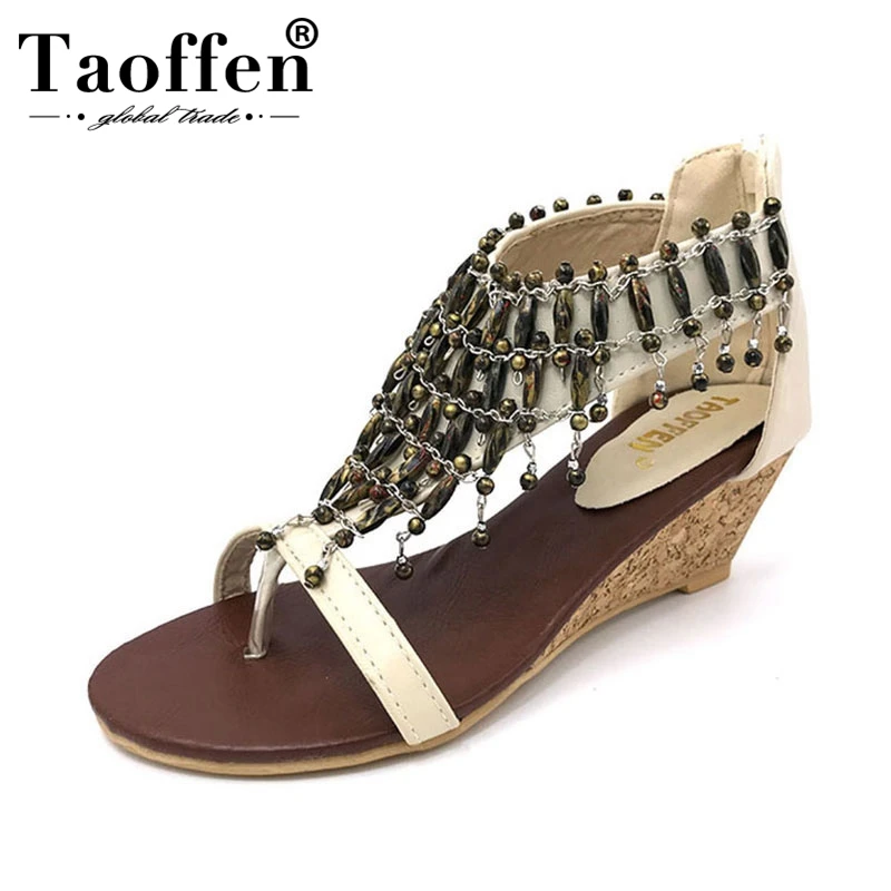 TAOFFEN real high-heeled shoes small yards bohemia national trend beaded plus size women's wedges sandals size 30-43 PA00190
TAOFFEN real high-heeled shoes small yards bohemia national trend beaded plus size women's wedges sandals size 30-43 PA00190