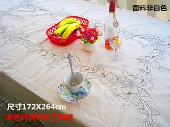 Hand embroidered tablecloth, pure cotton cloth, bed cover, American style 
Hand embroidered tablecloth, pure cotton cloth, bed cover, American style