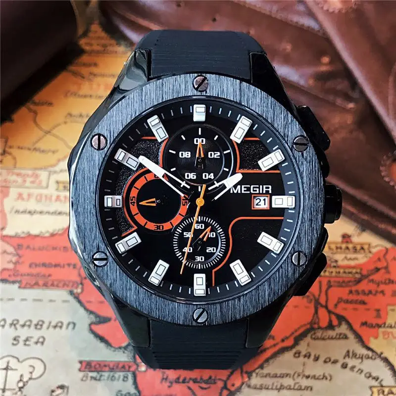 Top Brand Luxury MEGIR Men Sport Watch Chronograph Silicone Strap Quartz Military Big Dial Watches Clock Male Relogio Masculino
Top Brand Luxury MEGIR Men Sport Watch Chronograph Silicone Strap Quartz Military Big Dial Watches Clock Male Relogio Masculino