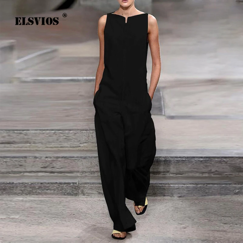 ELSVIOS New Elegant Ladies Office Jumpsuit Summer Sleeveless Solid Loose Jumpsuit Rompers Women Pocket Long Pants Beach Overalls
ELSVIOS New Elegant Ladies Office Jumpsuit Summer Sleeveless Solid Loose Jumpsuit Rompers Women Pocket Long Pants Beach Overalls