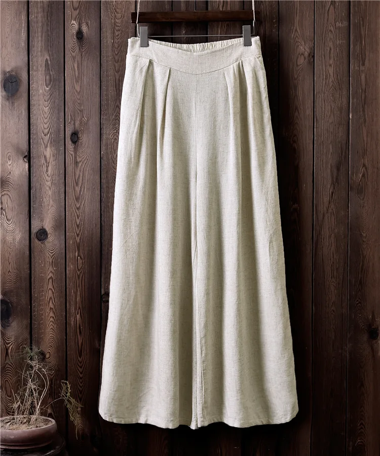 LZJN 2019 Spring Summer Culottes Pants Vintage Cotton Linen Pants Loose Full Length Trousers Women Wide Leg Pants White 3 Colors (11)