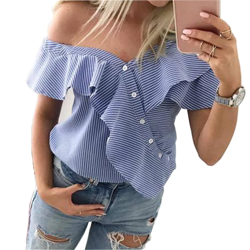 2019 Summer Spring New Fashion Women Sexy Ladies Off Shoulder Blouse Casual Butterfly Sleeve Shirts Loose Striped Button Tops
2019 Summer Spring New Fashion Women Sexy Ladies Off Shoulder Blouse Casual Butterfly Sleeve Shirts Loose Striped Button Tops
