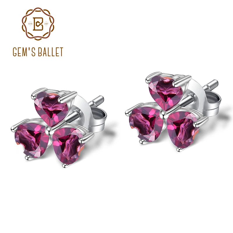 GEM'S BALLET 1.95Ct Natural Rhodolite Garnet Heart Earrings 925 Sterling Silver Leaf Clover Stud Earrings for Women Fine Jewelry
GEM'S BALLET 1.95Ct Natural Rhodolite Garnet Heart Earrings 925 Sterling Silver Leaf Clover Stud Earrings for Women Fine Jewelry