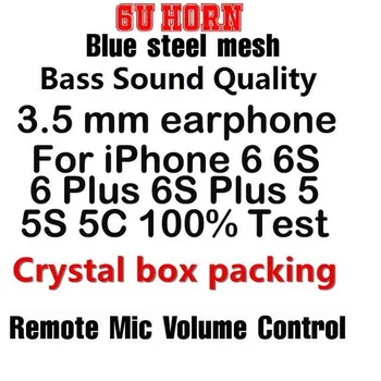 High quality 100pcs/lot 3.5mm In-ear 6U Horn Steel Mesh earphone headset with Remote Mic Volume Control for iphone se 5 6 6s
High quality 100pcs/lot 3.5mm In-ear 6U Horn Steel Mesh earphone headset with Remote Mic Volume Control for iphone se 5 6 6s