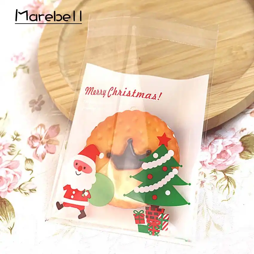 bags 10*10cm 50pcs christmas party cartoon santa claus biscuit