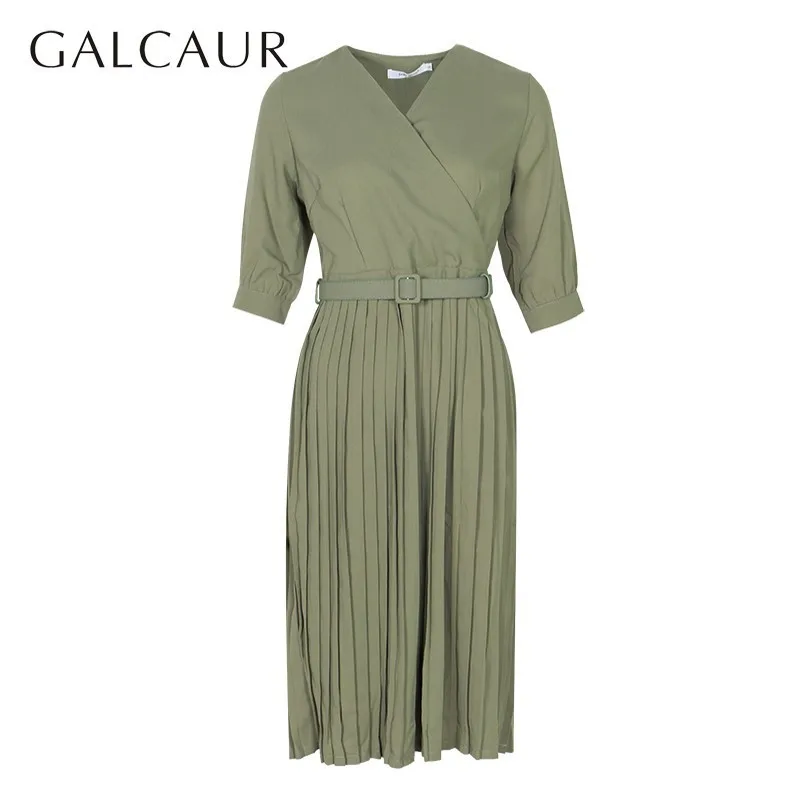 GALCAUR Elegant Solid Dress For Women V Neck Short Sleeve High Waist Lace Up Ruched Knee Length Dresses Female 2019 Summer
GALCAUR Elegant Solid Dress For Women V Neck Short Sleeve High Waist Lace Up Ruched Knee Length Dresses Female 2019 Summer