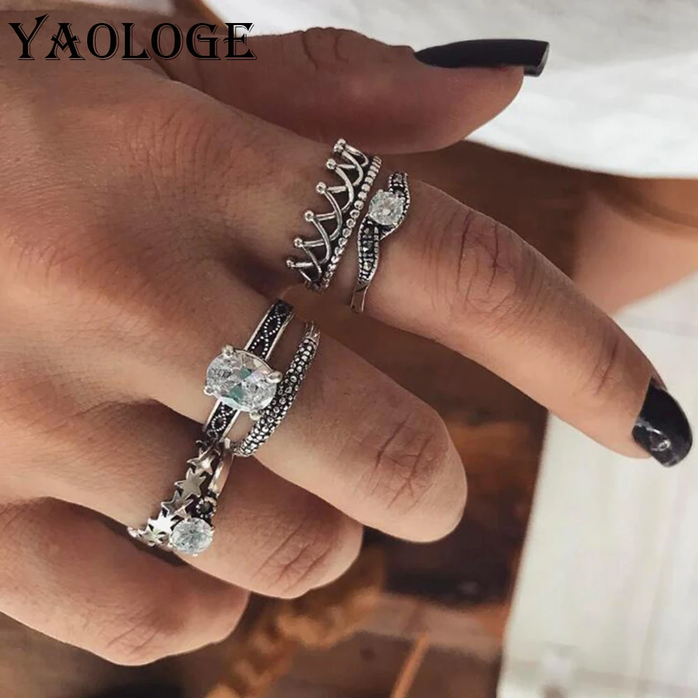 YAOLOGE 6pcs/set Luxury Knuckle Rings Star Simple Vintage Shining Crystal Crown Personality Sexy Tail Ring Set For Women Jewelry
YAOLOGE 6pcs/set Luxury Knuckle Rings Star Simple Vintage Shining Crystal Crown Personality Sexy Tail Ring Set For Women Jewelry