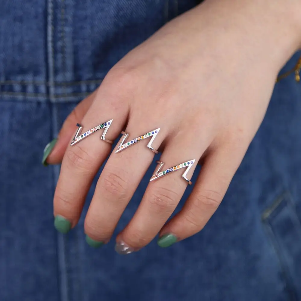 2019 Summer new design delicate silver color hot fashion rainbow lighting bolt knuckle finger ring colorful cz jewelry for women
2019 Summer new design delicate silver color hot fashion rainbow lighting bolt knuckle finger ring colorful cz jewelry for women