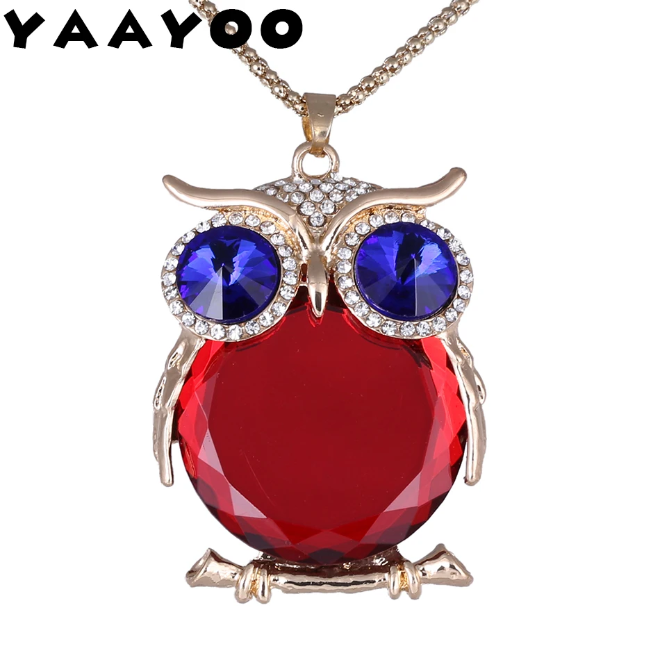 Image 8 Colors Newest Fashion Women Long Owl Pendant Gold Silver Plated Glass Crystal Necklaces Pendants For Women Casual Sporty Party