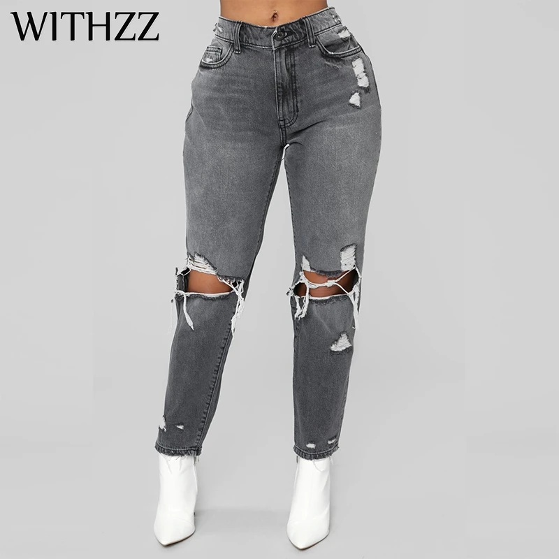 WITHZZ Smoky Gray Fashion Knee-skinned Cotton Jeans Gloria Jeans for Women Pants Breeches Overalls Vintage Female Torn Trousers
WITHZZ Smoky Gray Fashion Knee-skinned Cotton Jeans Gloria Jeans for Women Pants Breeches Overalls Vintage Female Torn Trousers