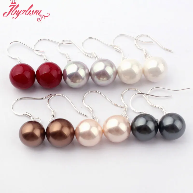 

10mm Round Shell Gem Stone Beads White Tibetan Silver Dangle Huggie Women Hook Fashion Earrings 1 Pair,Wholesale Free Shipping