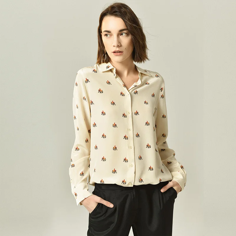 100% High Quality Silk Blouse Women Shirt Elephant Printed Turn-down Collar Long Sleeves Translucent Fabric New Fashion 2019
100% High Quality Silk Blouse Women Shirt Elephant Printed Turn-down Collar Long Sleeves Translucent Fabric New Fashion 2019