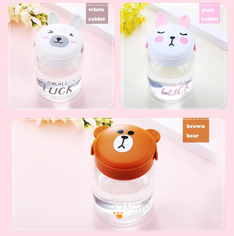Glass Water Bottle Sports BPA Free for Kids Animal Fruit Portable Cute Water Bottle Drinkware Tour Bottles for Children Cartoon (14)