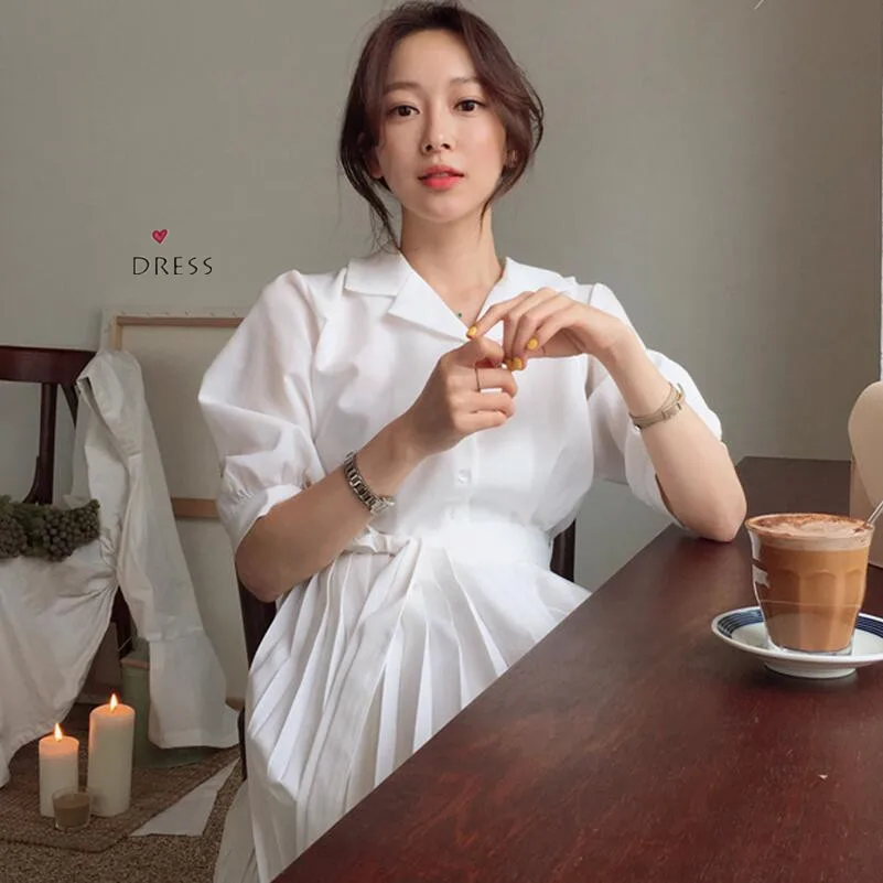 Retro Elegant White Pleated Dress a Line Puff Sleeve Belt Long Dress Vintage Robe Longue Vestido Largo Vestiti Lunga
Retro Elegant White Pleated Dress a Line Puff Sleeve Belt Long Dress Vintage Robe Longue Vestido Largo Vestiti Lunga