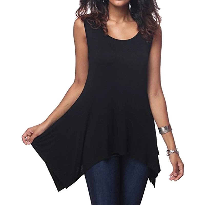 Summer Womens Sleeveless Solid Vest Irregular Casual Holiday Blouse Tops T-shirt