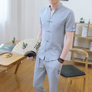 #3416 Chinese Style Cotton Linen Two Piece Set Top And Pants Men Stand Collar Vintage Slim Short Sleeve T Shirt And Pants 4XL
#3416 Chinese Style Cotton Linen Two Piece Set Top And Pants Men Stand Collar Vintage Slim Short Sleeve T Shirt And Pants 4XL