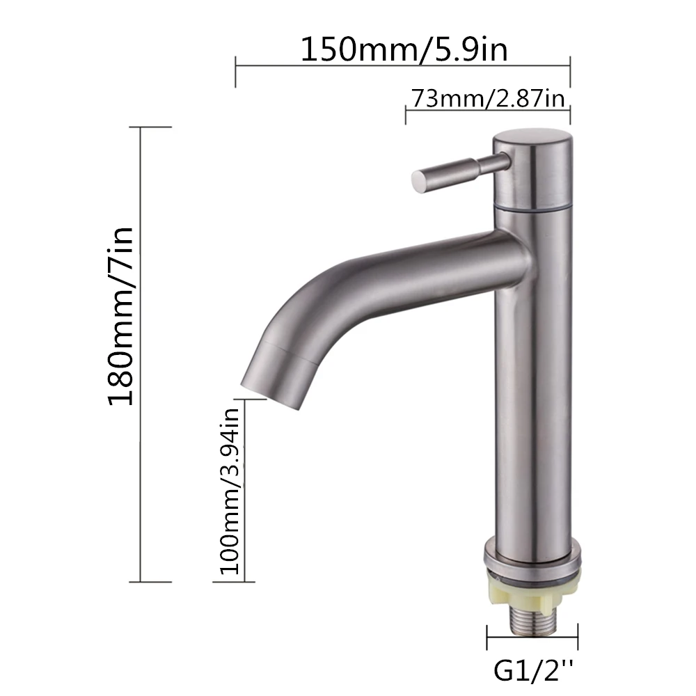 New 304 Stainless Steel Basin faucet Rust and corrosion resistance bathroom kitchen single cold water faucet Torneira Mci1_