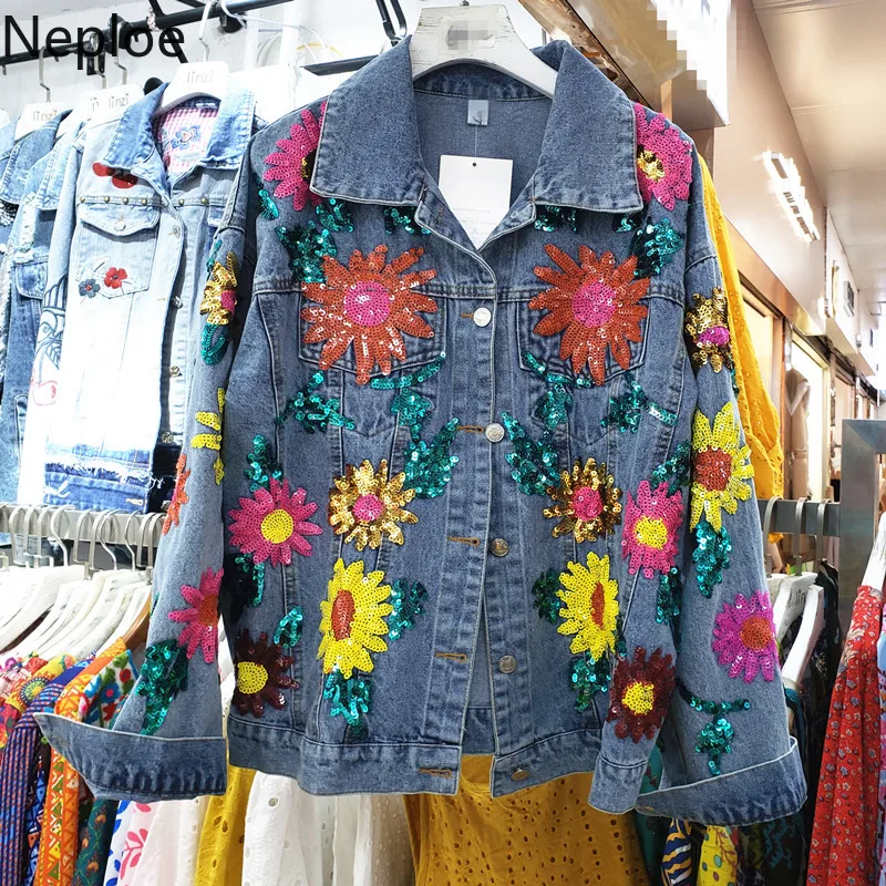 Neploe 2019 Fashion High Street Jean Jacket Women Spring Sunflower Sequin Denim Jacket Spring Female Long Sleeve Jackets Coat
Neploe 2019 Fashion High Street Jean Jacket Women Spring Sunflower Sequin Denim Jacket Spring Female Long Sleeve Jackets Coat