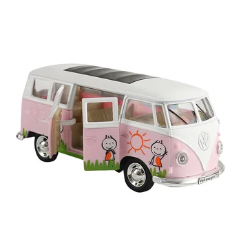 

High Simulation T1 Pink Bus Model 1:30 Alloy Pull Back Model Cars Acousto-optic Bus Diecasts & Toy Vehicles Children Toys