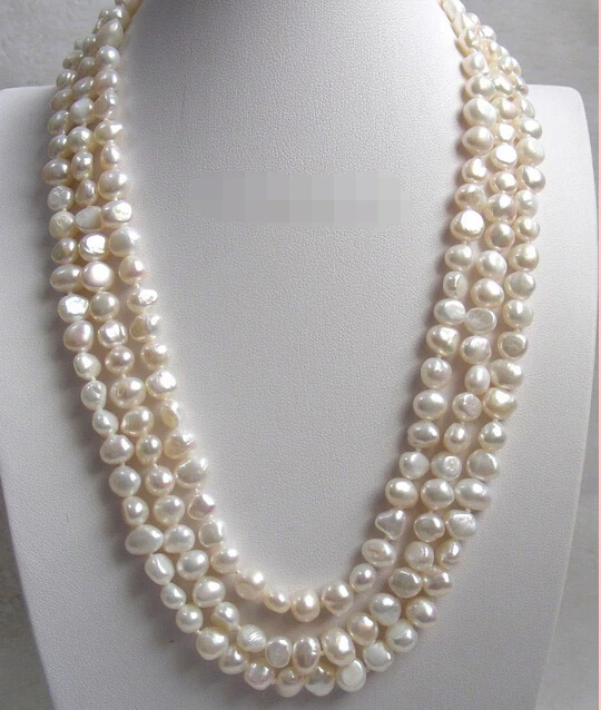 Wholesale 100% Natural jewelry &gt16" baroque 3row white freshwater pearls necklace | Украшения и аксессуары