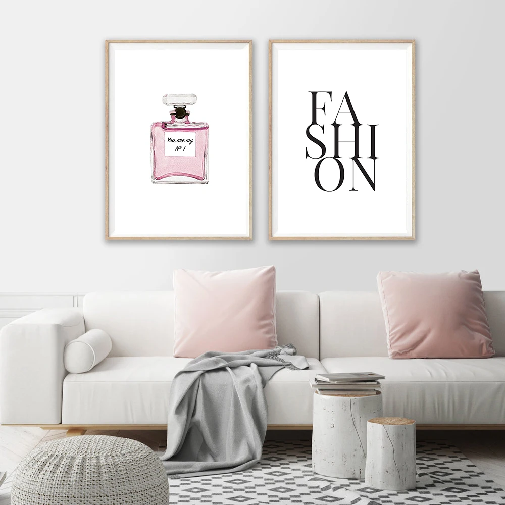 

Cuadros decoracion Modern Pink Perfume Bottle Art On Canvas Painting Fashion Quotes Poster Print Wall Pictures for Living Room