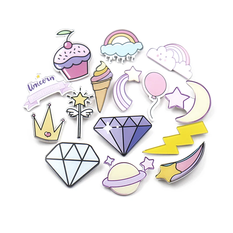 5pcs/lot Y63 Cartoon Crown Badges rainbow Pins for clothes Kawaii Icons on Backpack Acrylic Brooches For girls unicorn pin
5pcs/lot Y63 Cartoon Crown Badges rainbow Pins for clothes Kawaii Icons on Backpack Acrylic Brooches For girls unicorn pin