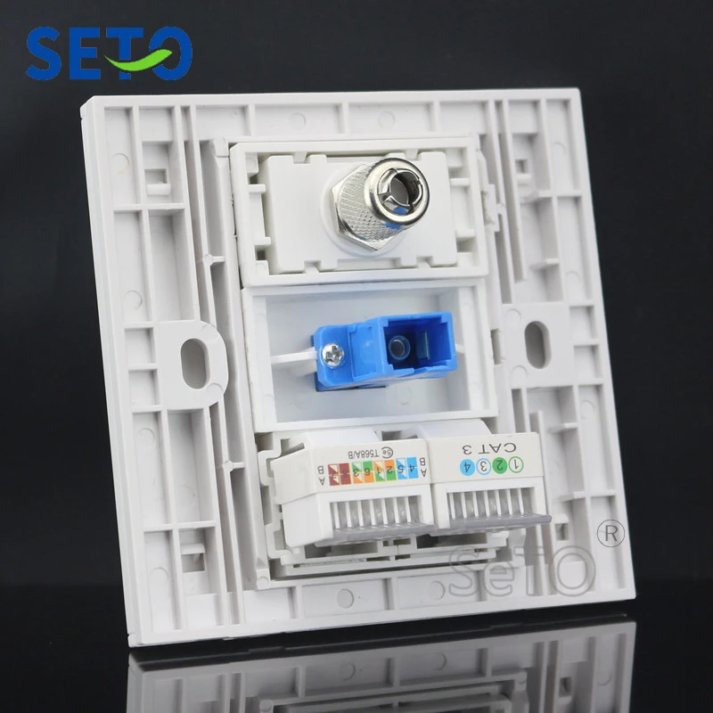 SeTo 86 Type RJ45 Cat5e Network Lan + TV + SC + RJ11 Cat3 Telephone Wall Plate Socket Keystone Faceplate
SeTo 86 Type RJ45 Cat5e Network Lan + TV + SC + RJ11 Cat3 Telephone Wall Plate Socket Keystone Faceplate