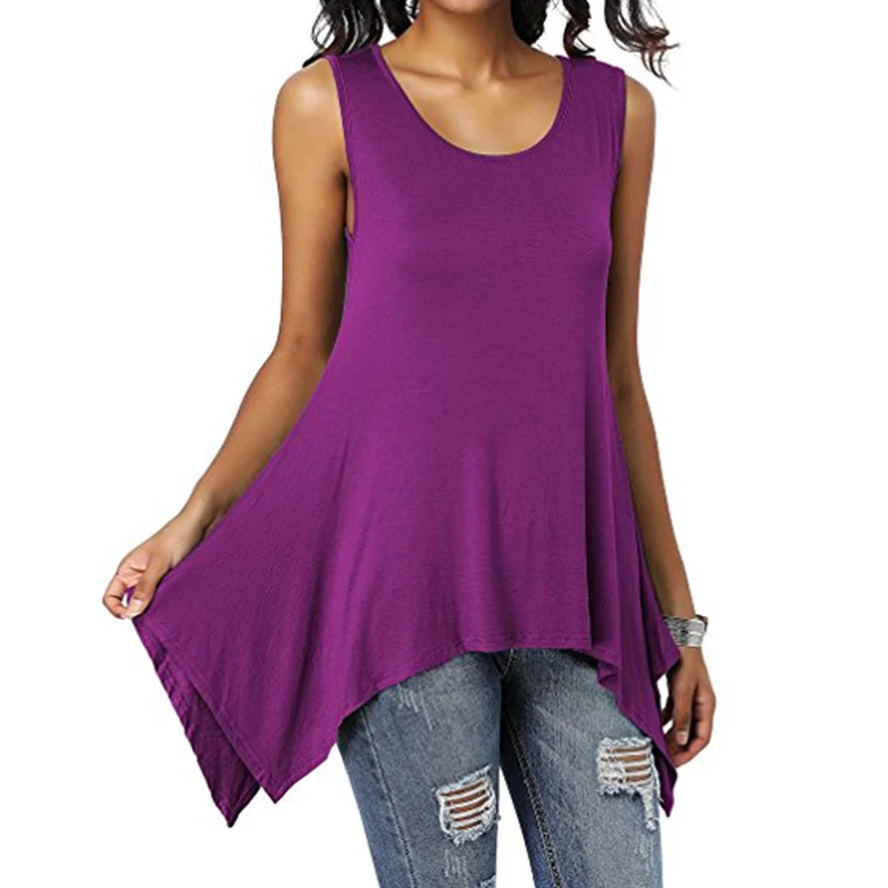 Summer Womens Sleeveless Solid Vest Irregular Casual Holiday Blouse Tops T-shirt