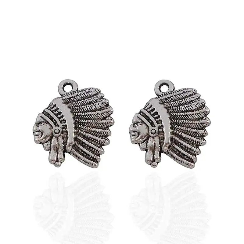 

20 x Antique Silver Tribal Native Indian Chief Head Charms Pendants Fit DIY Necklace Bracelet Jewelry Making Findings 21x19mm