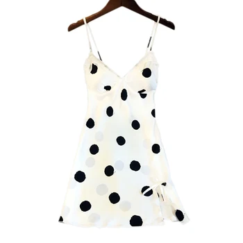 Sexy Spaghetti Strap Satin silk short nightgowns Women Summer New V-Neck polka dot lace Sleep dress women nightdress
Sexy Spaghetti Strap Satin silk short nightgowns Women Summer New V-Neck polka dot lace Sleep dress women nightdress